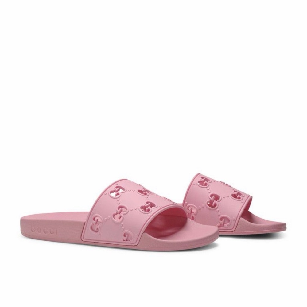 Gucci Pink Embossed Logo Slides